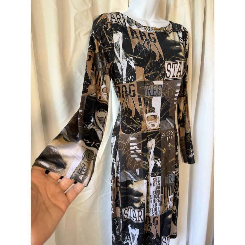 Caché Graphic chic Y2K Newspaper Print Bodycon Dress Medium NEO Nostalgia - Picture 3 of 5